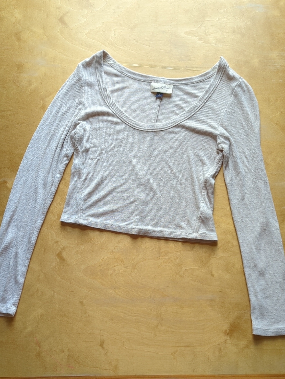Universal Thread Light Cream Ribbed Scoop Neck Long Sleeve Crop Top